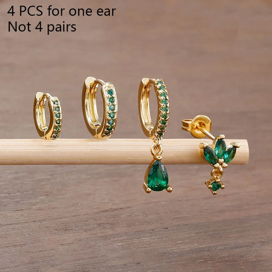 4PCS Exquisite Zircon Hoop Earrings Set for Women Stainless Steel Hoops Water Drop Shape Cartilage Earring Piercing Jewelry
