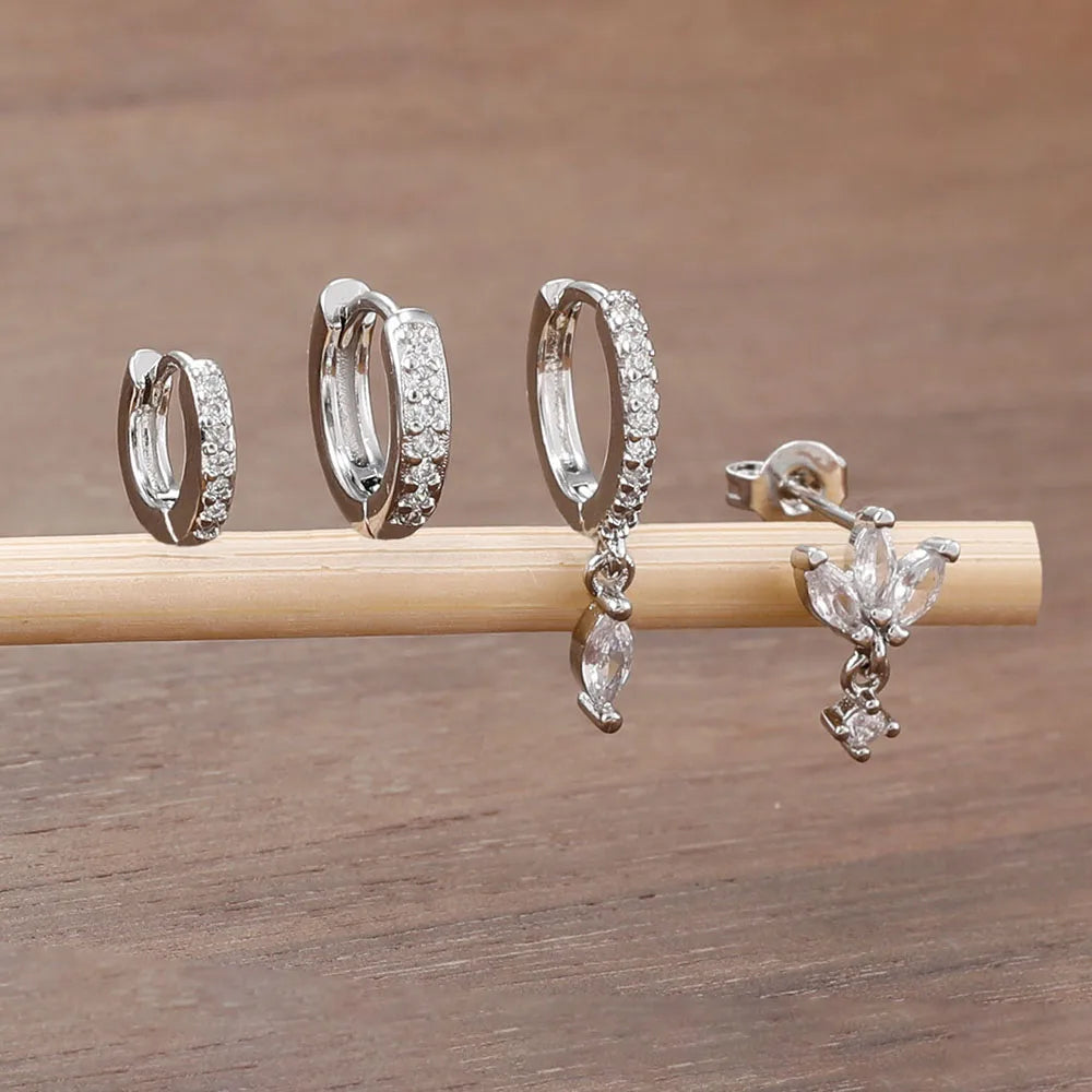4PCS Exquisite Zircon Hoop Earrings Set for Women Stainless Steel Hoops Water Drop Shape Cartilage Earring Piercing Jewelry