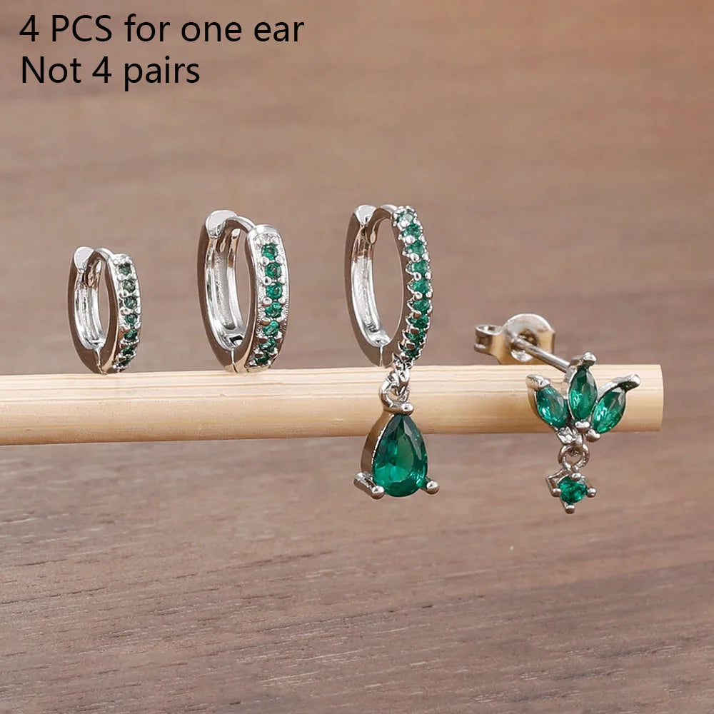 4PCS Exquisite Zircon Hoop Earrings Set for Women Stainless Steel Hoops Water Drop Shape Cartilage Earring Piercing Jewelry
