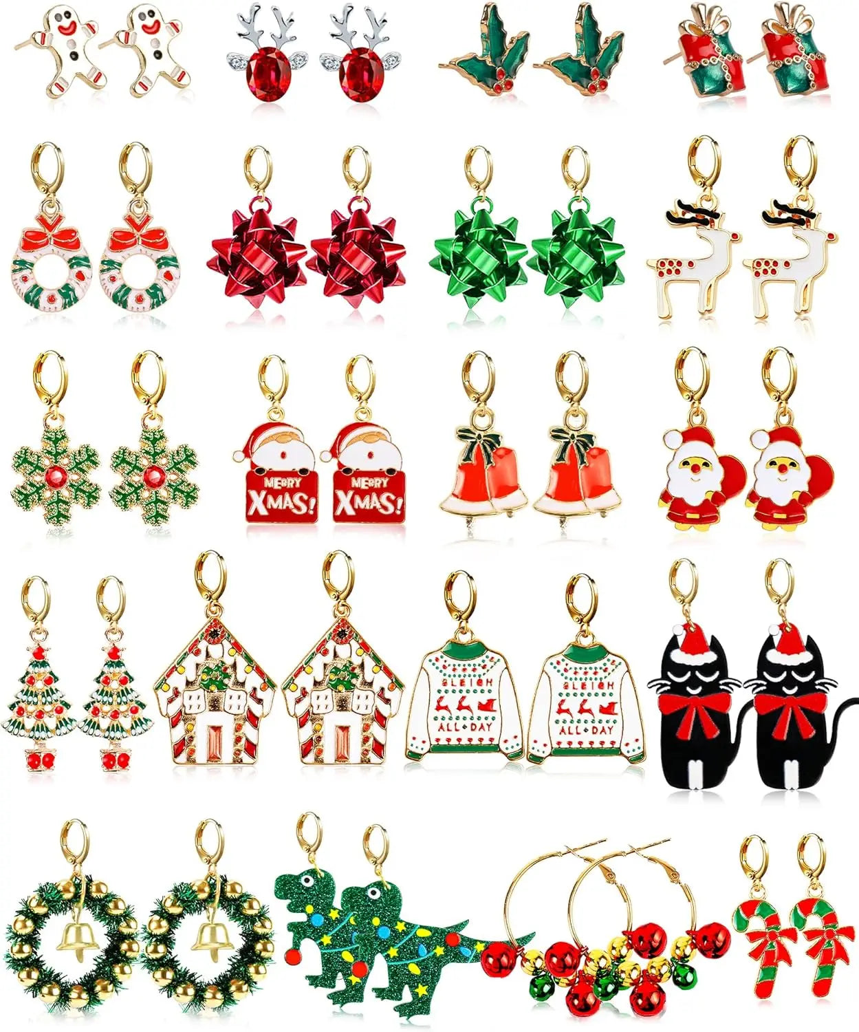 23 Pairs Christmas Earrings for Women Xmas Holiday Dangle Earrings Christmas Stud Tree Snowflake Bow Bells Light Earrings Bulk