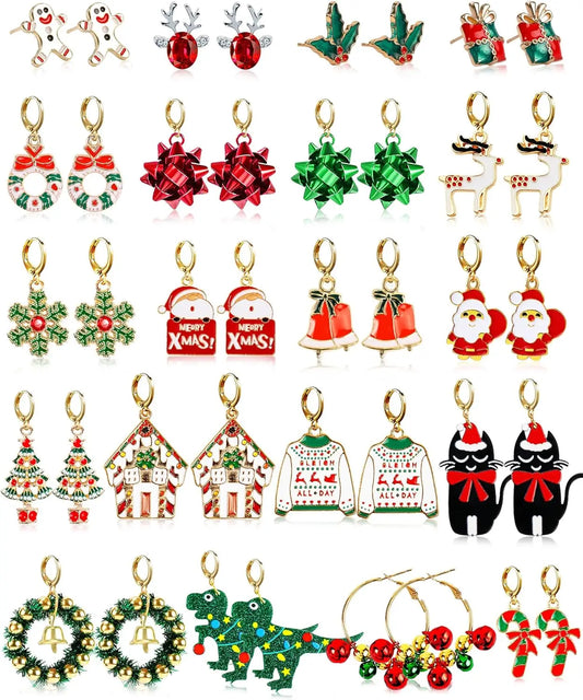 23 Pairs Christmas Earrings for Women Xmas Holiday Dangle Earrings Christmas Stud Tree Snowflake Bow Bells Light Earrings Bulk
