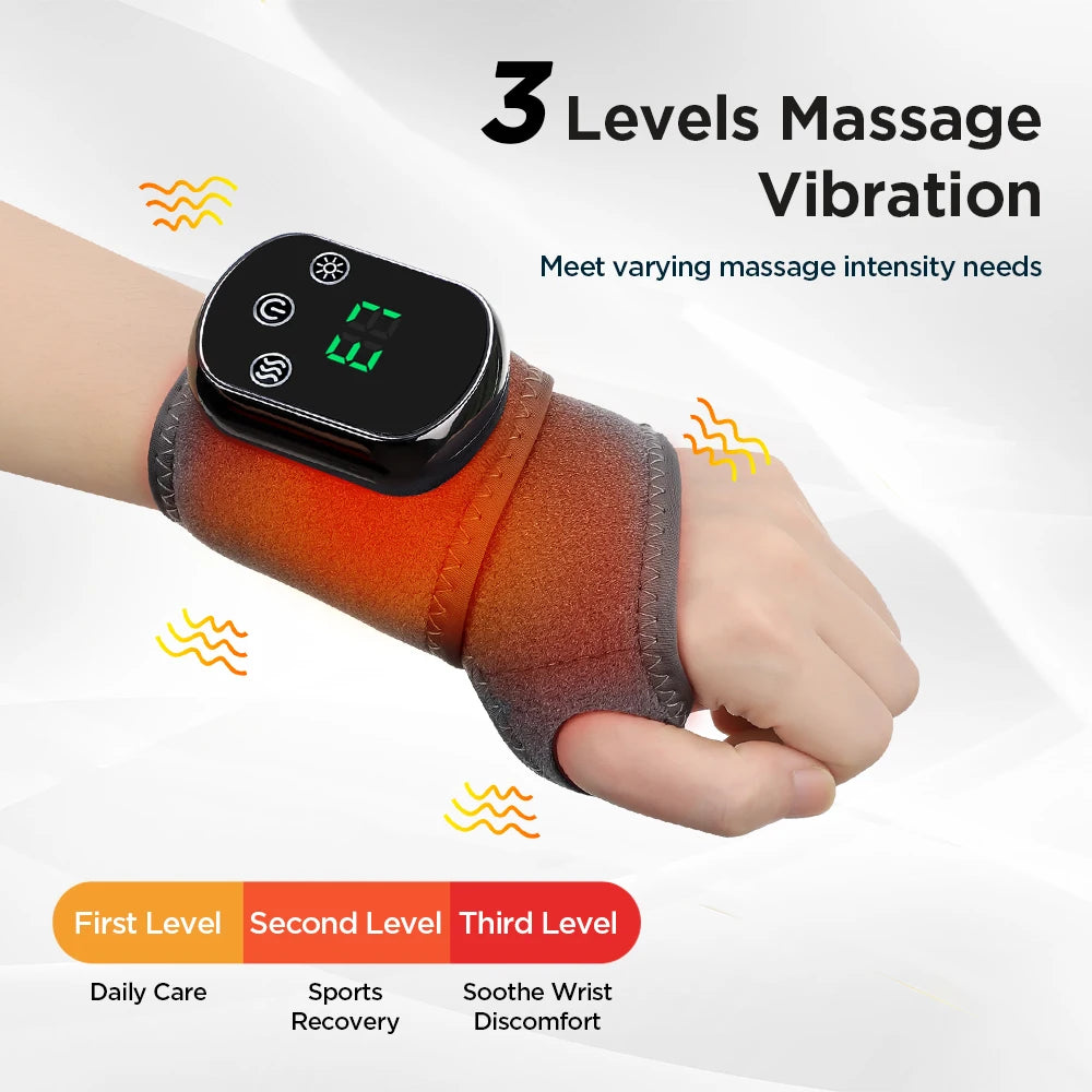 Electric Heating Wrist Massager With 5 Heat Levels And 3 Vibration Settings Rechargeable Wristband For Pain Relief
