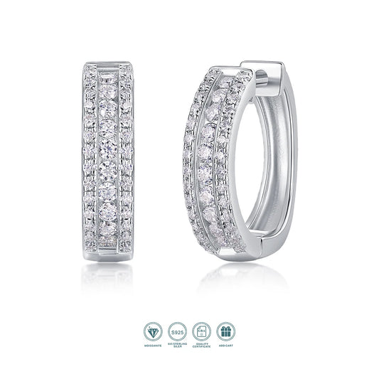 1Pair Moissanite Hoop Earrings 925 Sterling Silver 18K Gold Plated, Double Row Design, Elegant Jewelry with GRA Certificate