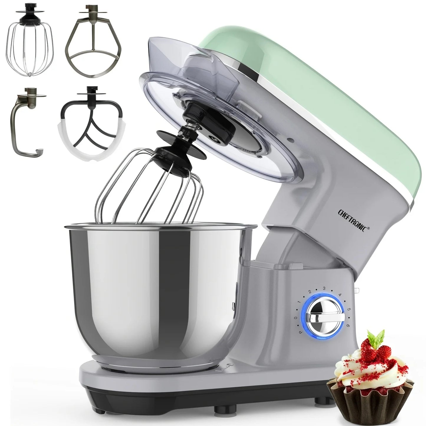 1pc CHEFTRONIC Stand Mixer, 5.5QT Tilt-Head Electric Household food processors - 500W 6+P Speed, home appliance, US Plug
