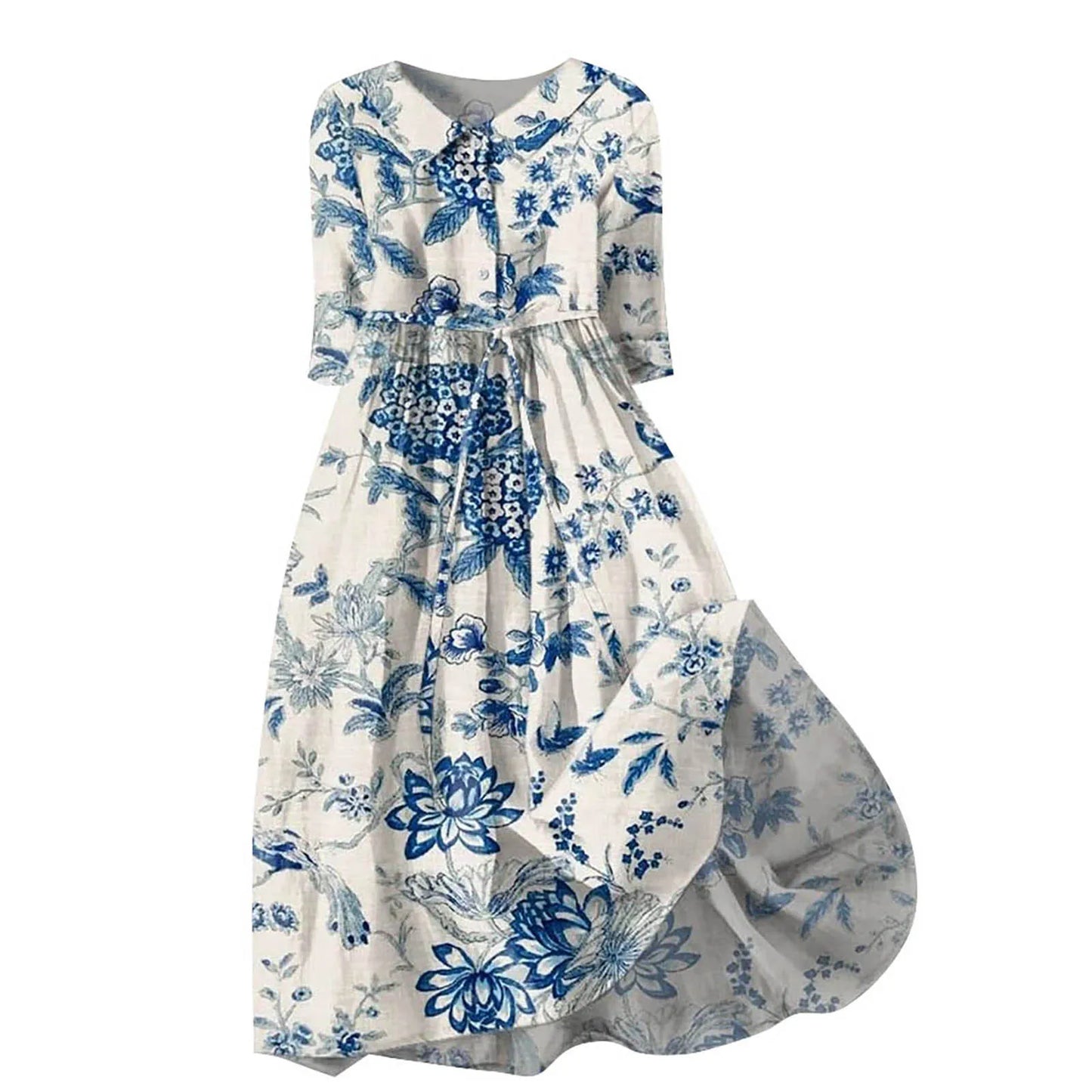 Elegant Women French Style Shirt Long Dresses Slim Fit Lapel Button Up Summer Dress With Linner Female Boho Beach Party Sundress