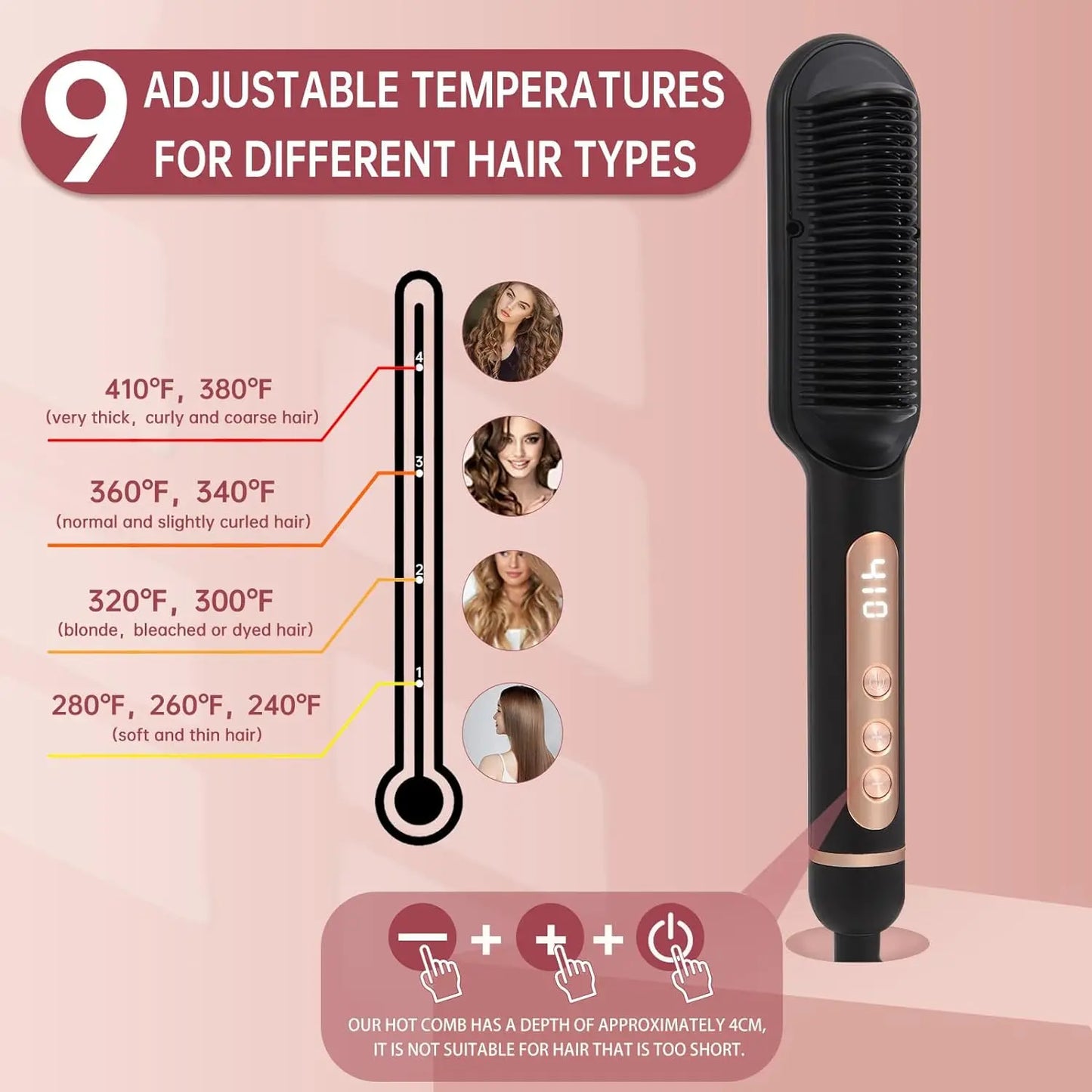 AP02 Negative Ionic Hair Straightener Brush Fast Heating Auto Shut Off Anti Scald For Women