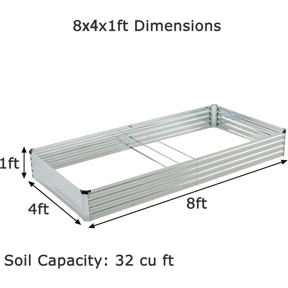 8x4x1ft Galvanized Raised Garden Bed 2 Pack Outdoor Planter Boxes For Vegetables, Flowers And Herbs Silver