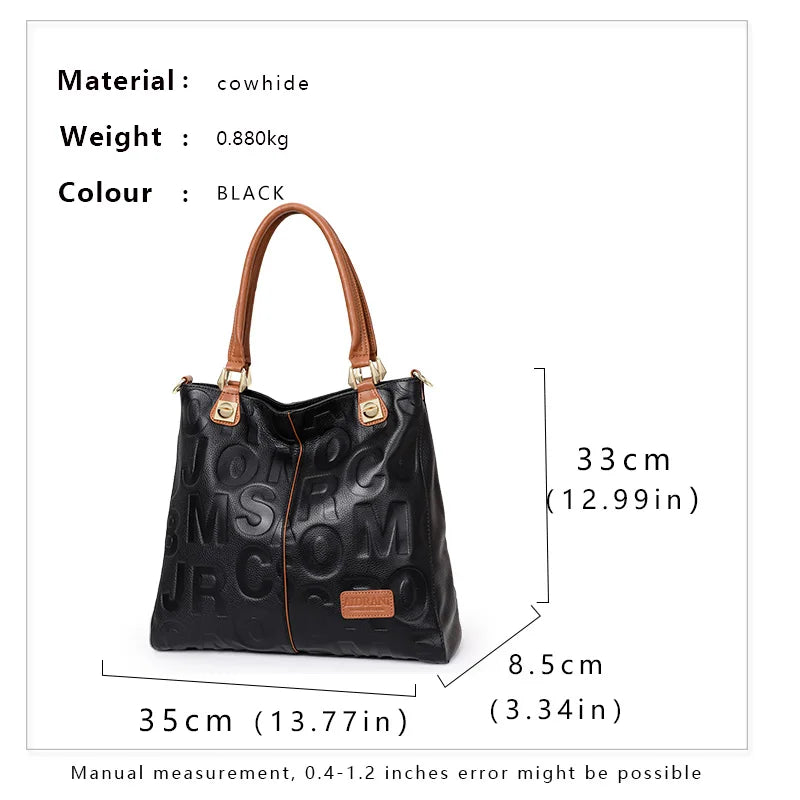Trendy women's bag leather letter tote bag large capacity top cowhide shoulder cross-body bag