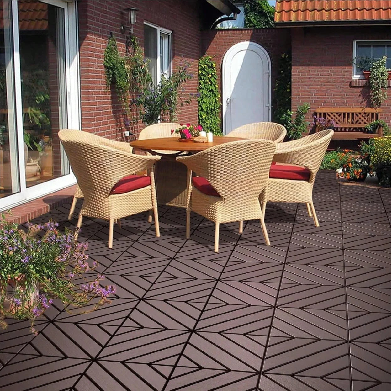 44 Pack Patio Deck Tiles 12x12 Inch Interlocking Waterproof Outdoor All Weather Plastic Flooring For Poolside Balcony