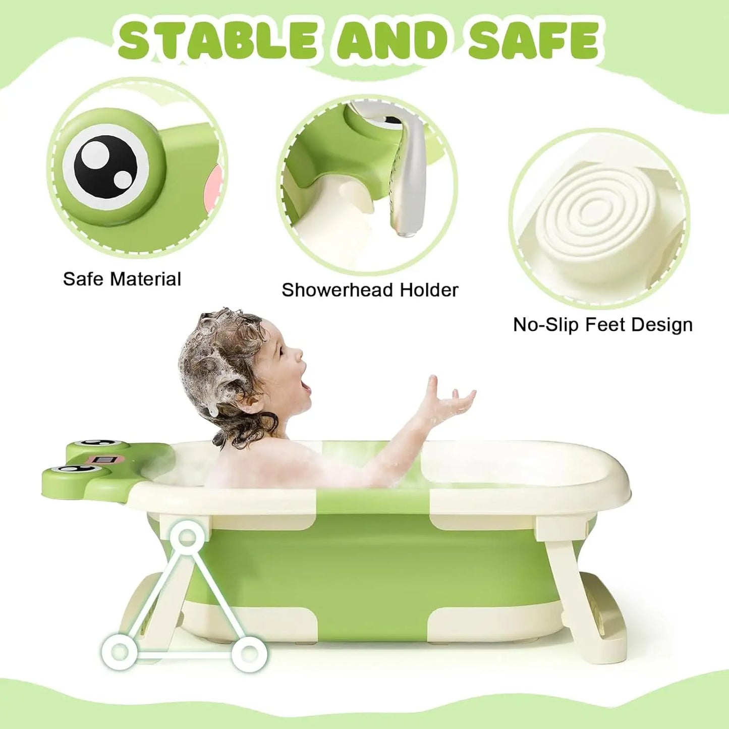 Foldable Baby Bath Tub Cushion Thermometer Shower Cap Brush for Newborn 0-36 Months