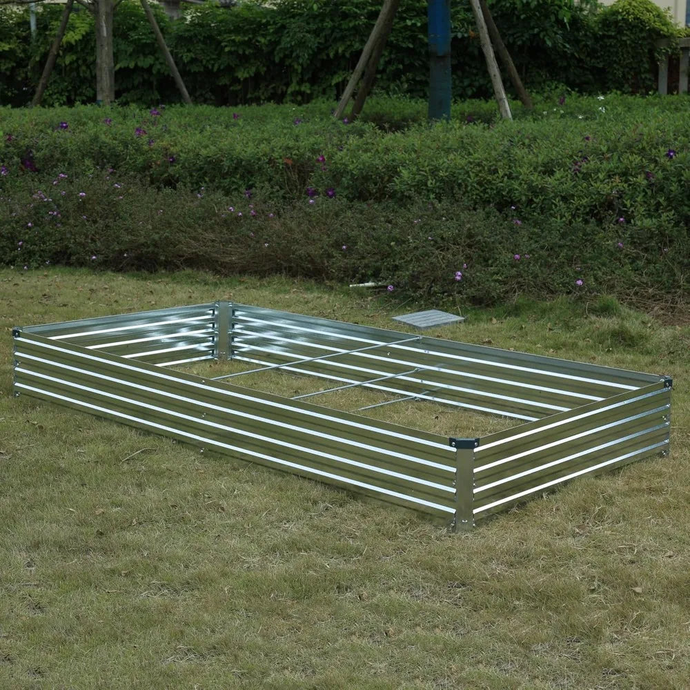 8x4x1ft Galvanized Raised Garden Bed 2 Pack Outdoor Planter Boxes For Vegetables, Flowers And Herbs Silver