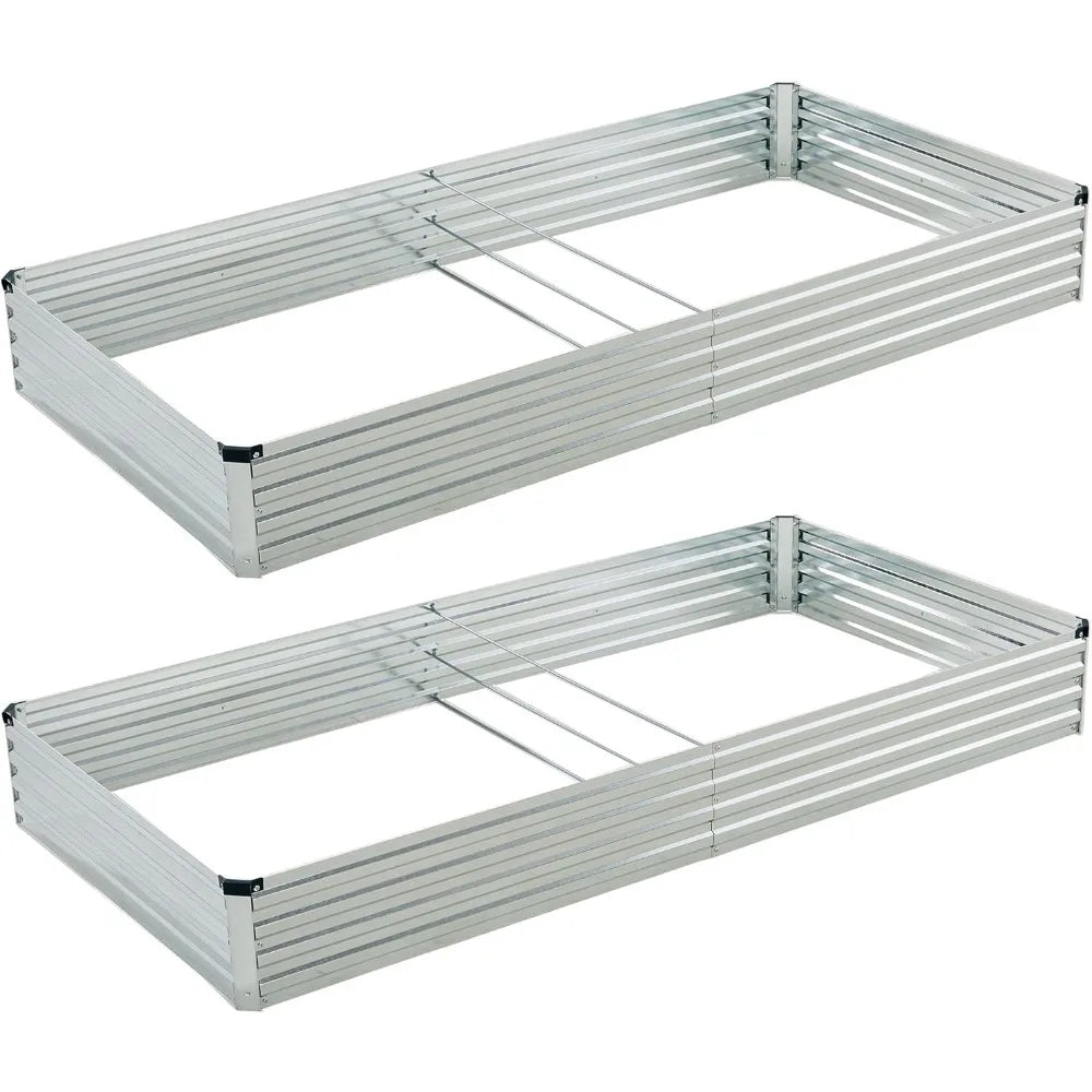 8x4x1ft Galvanized Raised Garden Bed 2 Pack Outdoor Planter Boxes For Vegetables, Flowers And Herbs Silver