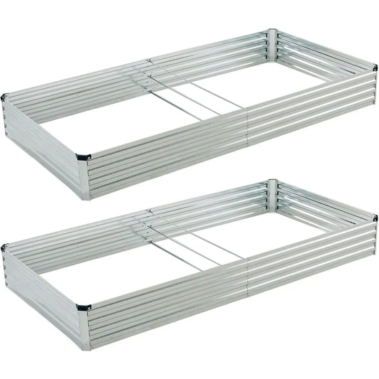 8x4x1ft Galvanized Raised Garden Bed 2 Pack Outdoor Planter Boxes For Vegetables, Flowers And Herbs Silver