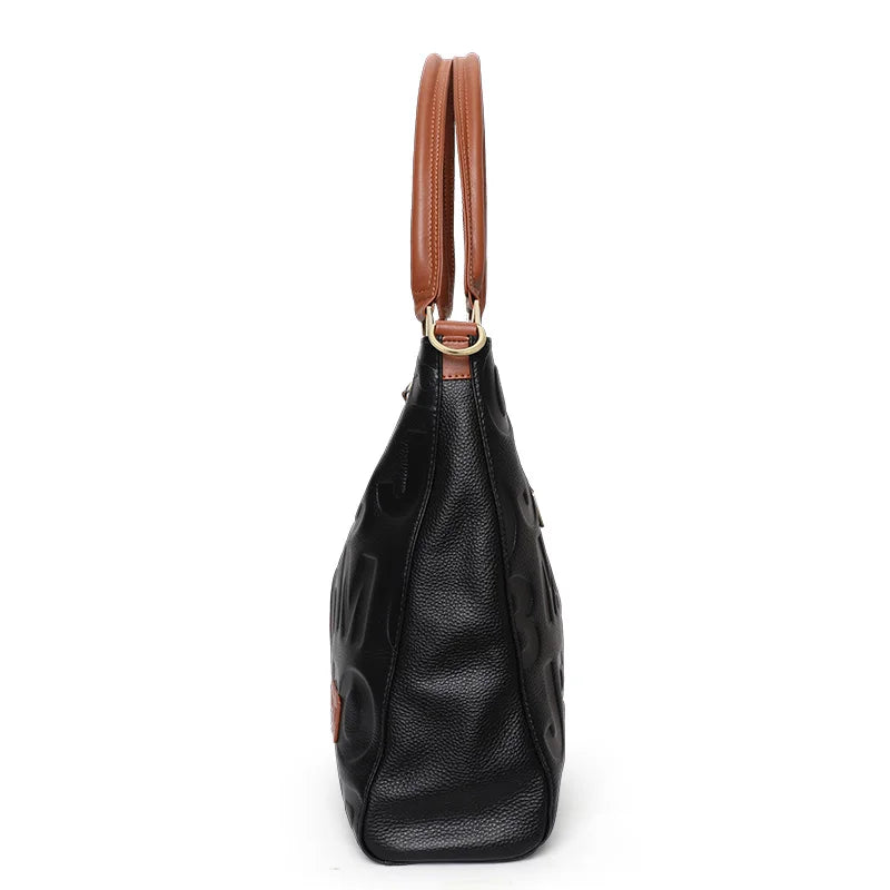 Trendy women's bag leather letter tote bag large capacity top cowhide shoulder cross-body bag