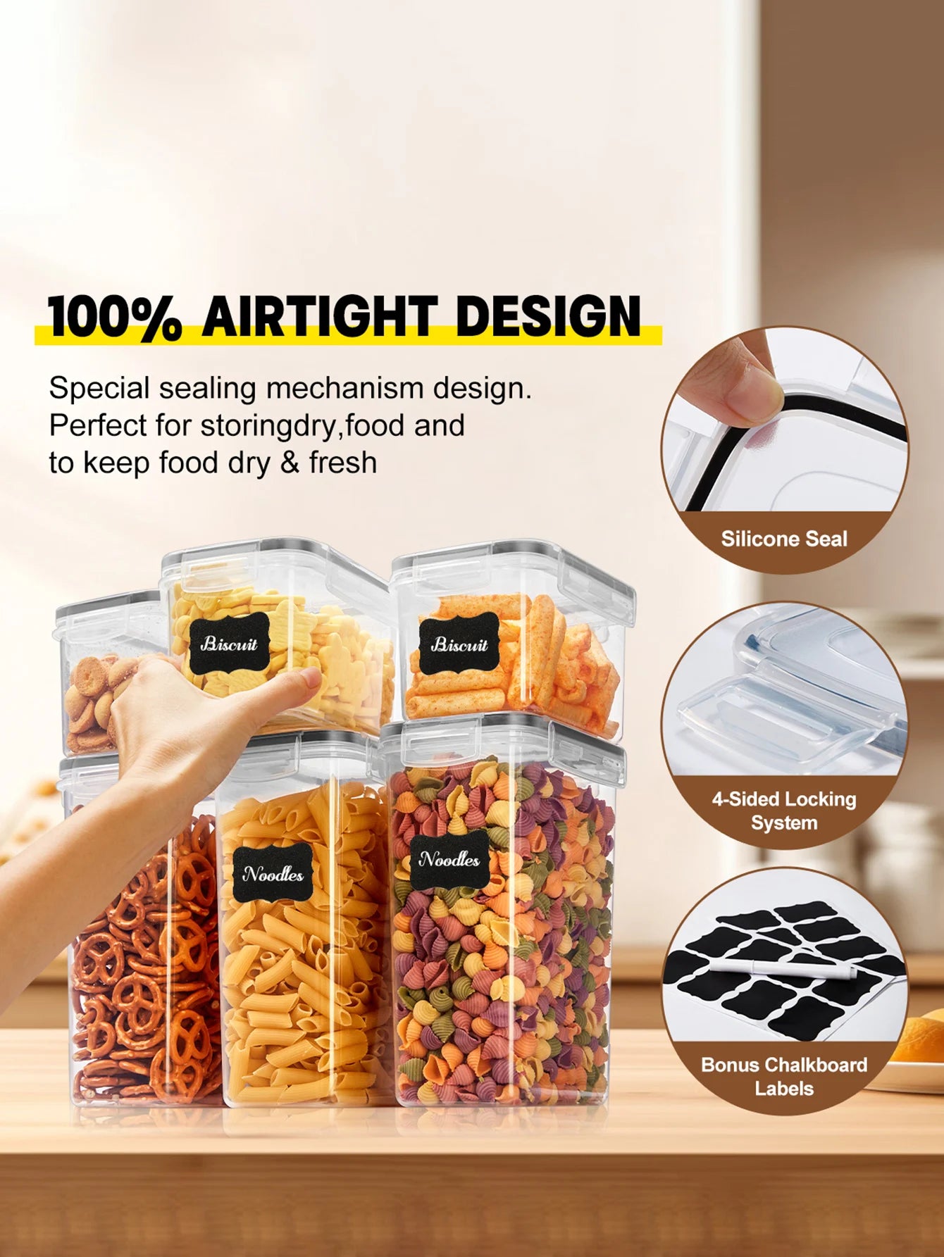 24Pcs Sealed Food Storage Containers With Lids For Grains Rice Pasta Tea Nuts Kitchen Organizer